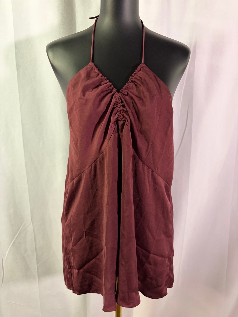 NWT Banana Republic Factory Cherry Red Sleeveless Silky V-Neck Halter Top